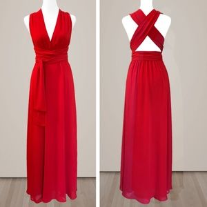 Elegant Wedding Guest /  Formal Event - Convertible Red Dress - Chiffon